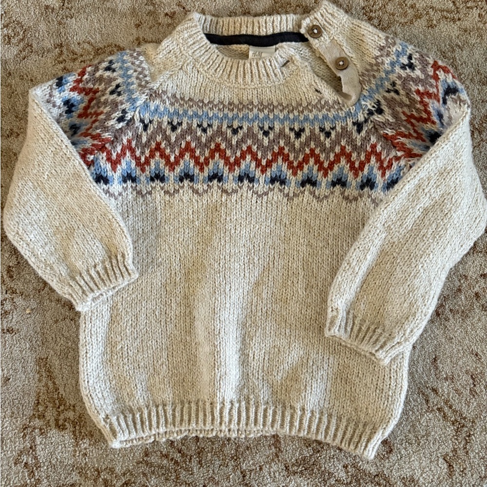 H&M Cream Knit Sweater with Multicolor Pattern